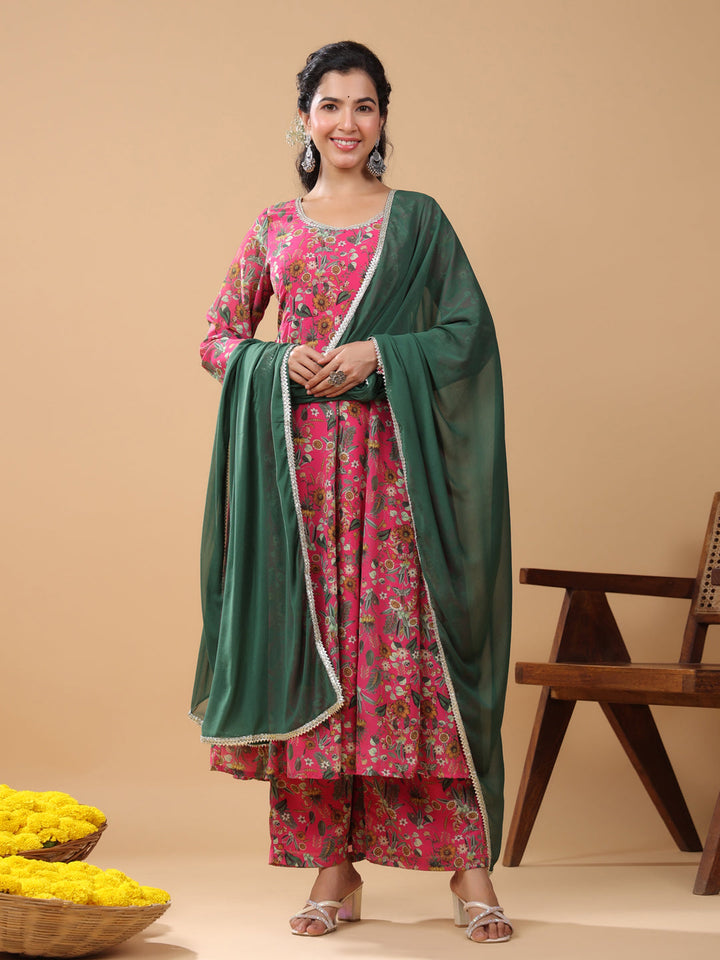 Pink Georgette Digital Floral Printed Kurta Suit Set