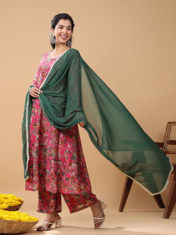 Pink Georgette Digital Floral Printed Kurta Suit Set