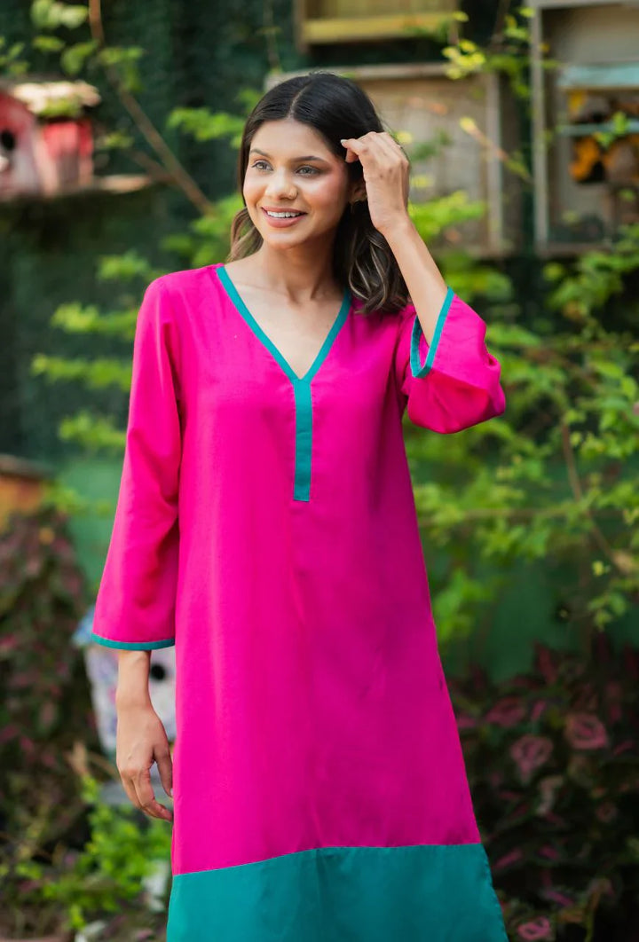 Pink-Lizzy-Bizzy Cotton-Color-Blocking-2-Piece-Kurta-Set