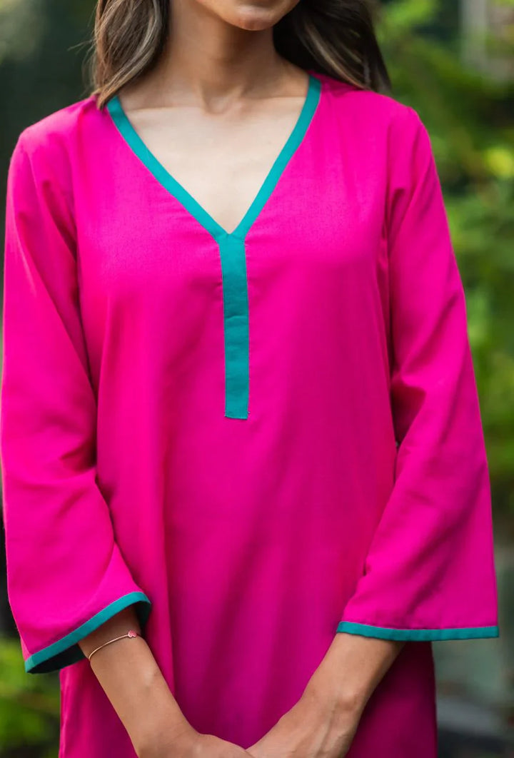 Pink-Lizzy-Bizzy Cotton-Color-Blocking-2-Piece-Kurta-Set