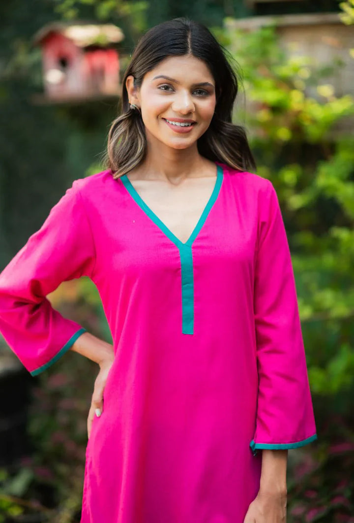 Pink-Lizzy-Bizzy Cotton-Color-Blocking-2-Piece-Kurta-Set