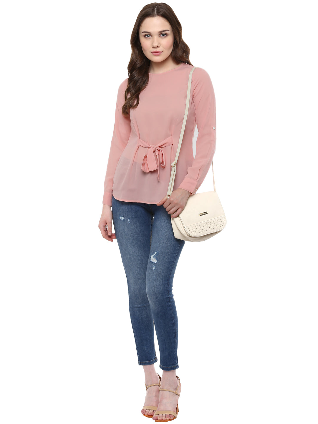 Pink-Poly-Georgette-Front-Knot-Top