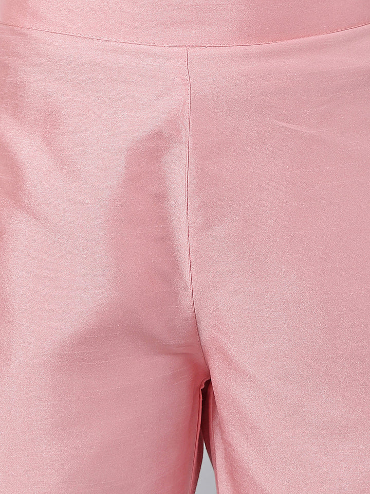 Pink Poly Silk Solid Kurta & Pant Set