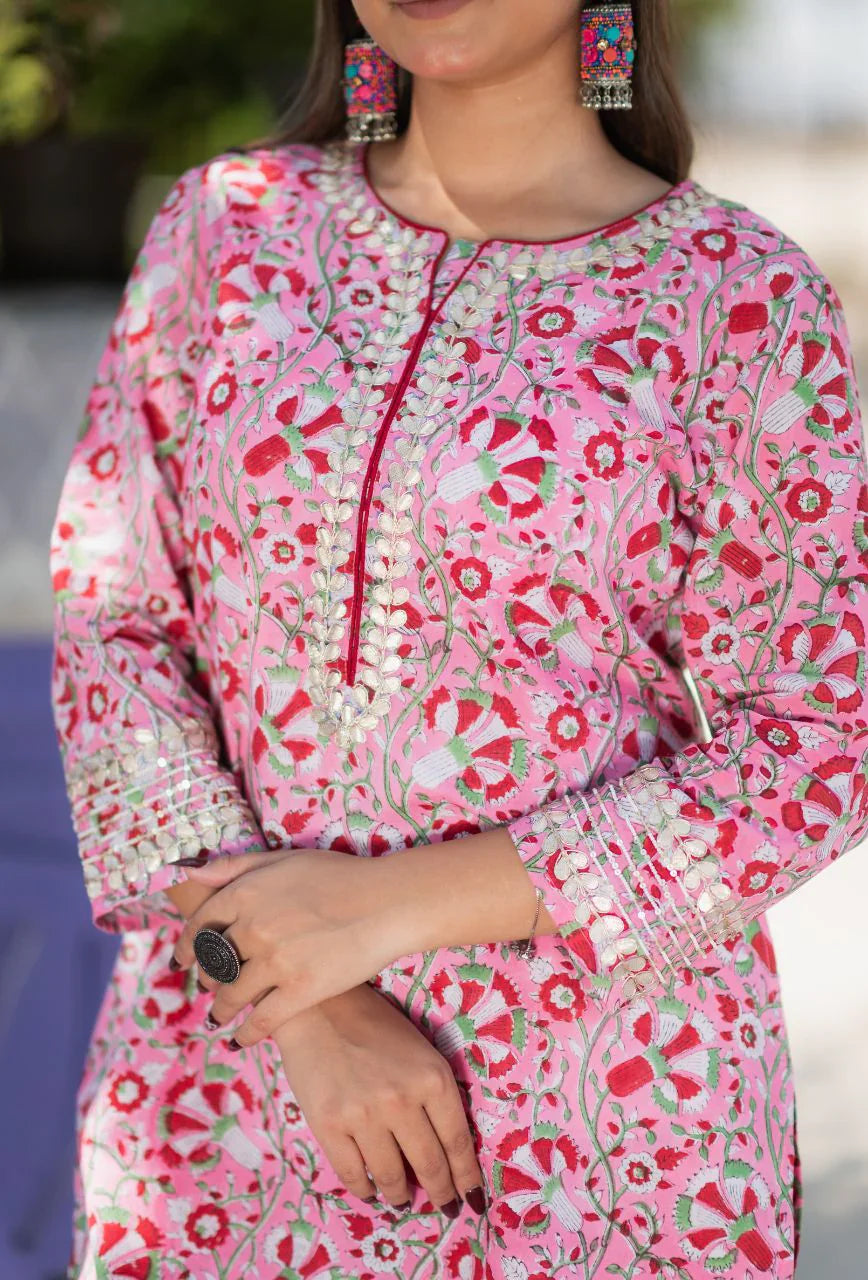 Pink-Pure-Cotton-Rosy-Gottapatti-Handblock-Dhoti-Kurta-Set