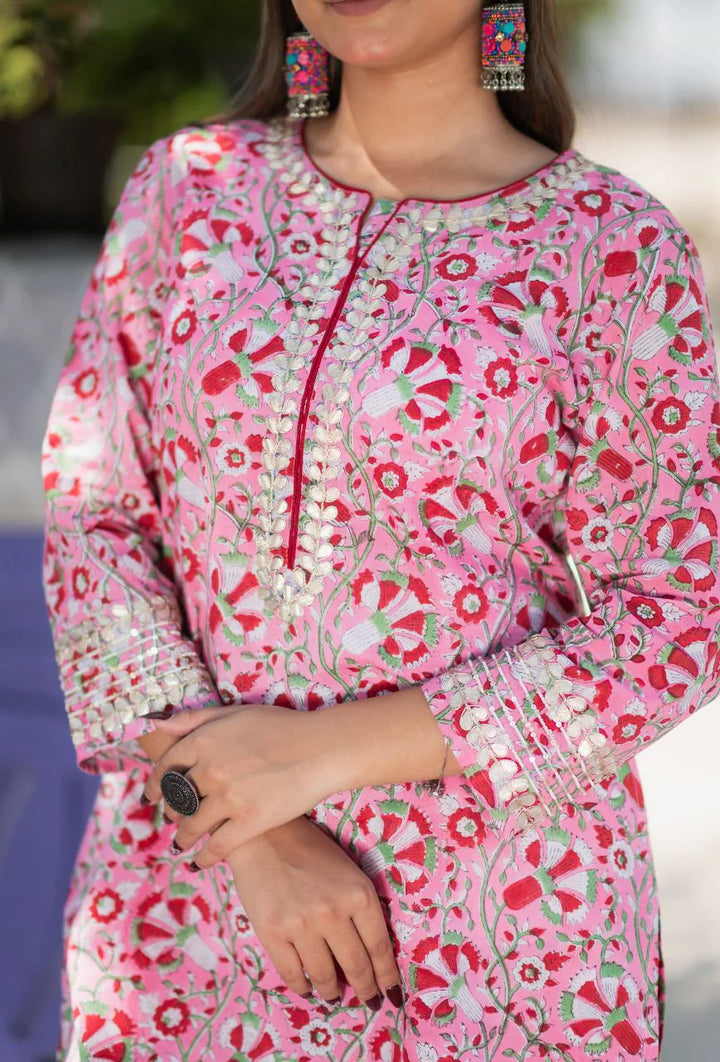 Pink-Pure-Cotton-Rosy-Gottapatti-Handblock-Dhoti-Kurta-Set