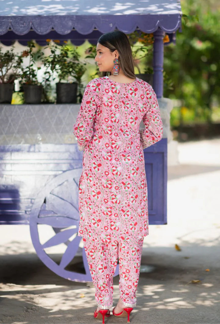Pink-Pure-Cotton-Rosy-Gottapatti-Handblock-Dhoti-Kurta-Set