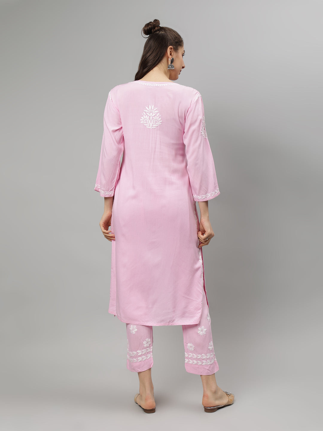 Pink-Rayon-Lucknowi-Chikankari-Kurta-with-Pant-Set