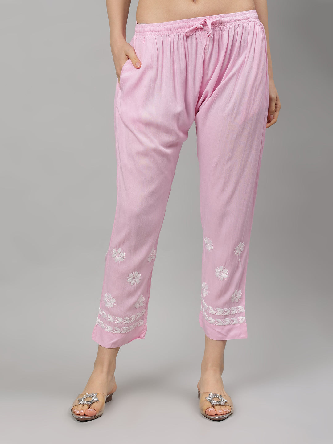 Pink-Rayon-Lucknowi-Chikankari-Kurta-with-Pant-Set