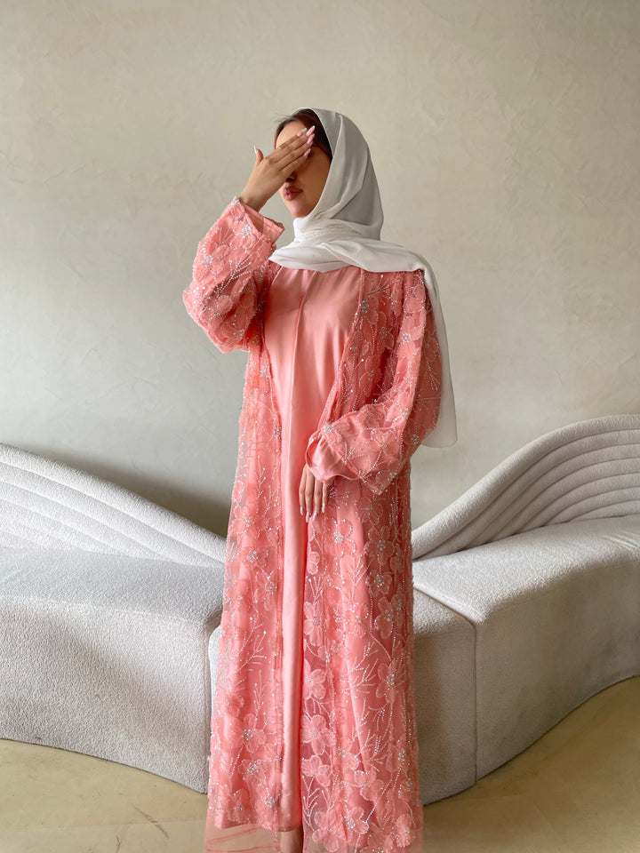 Pink-Silk-Petal-Bloom-Pearl-Full-Abaya-Set