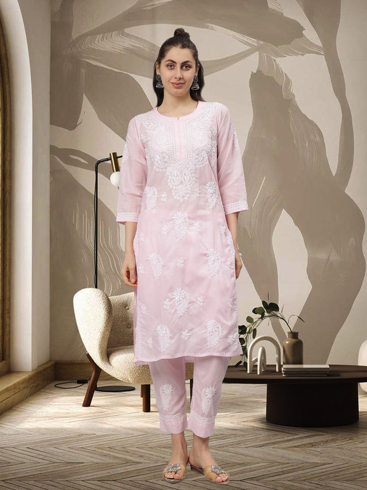 Pink-Terivoil-Cotton-Lucknowi-Chikankari-Kurta-Set