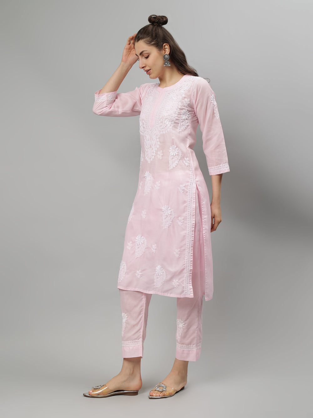 Pink-Terivoil-Cotton-Lucknowi-Chikankari-Kurta-Set