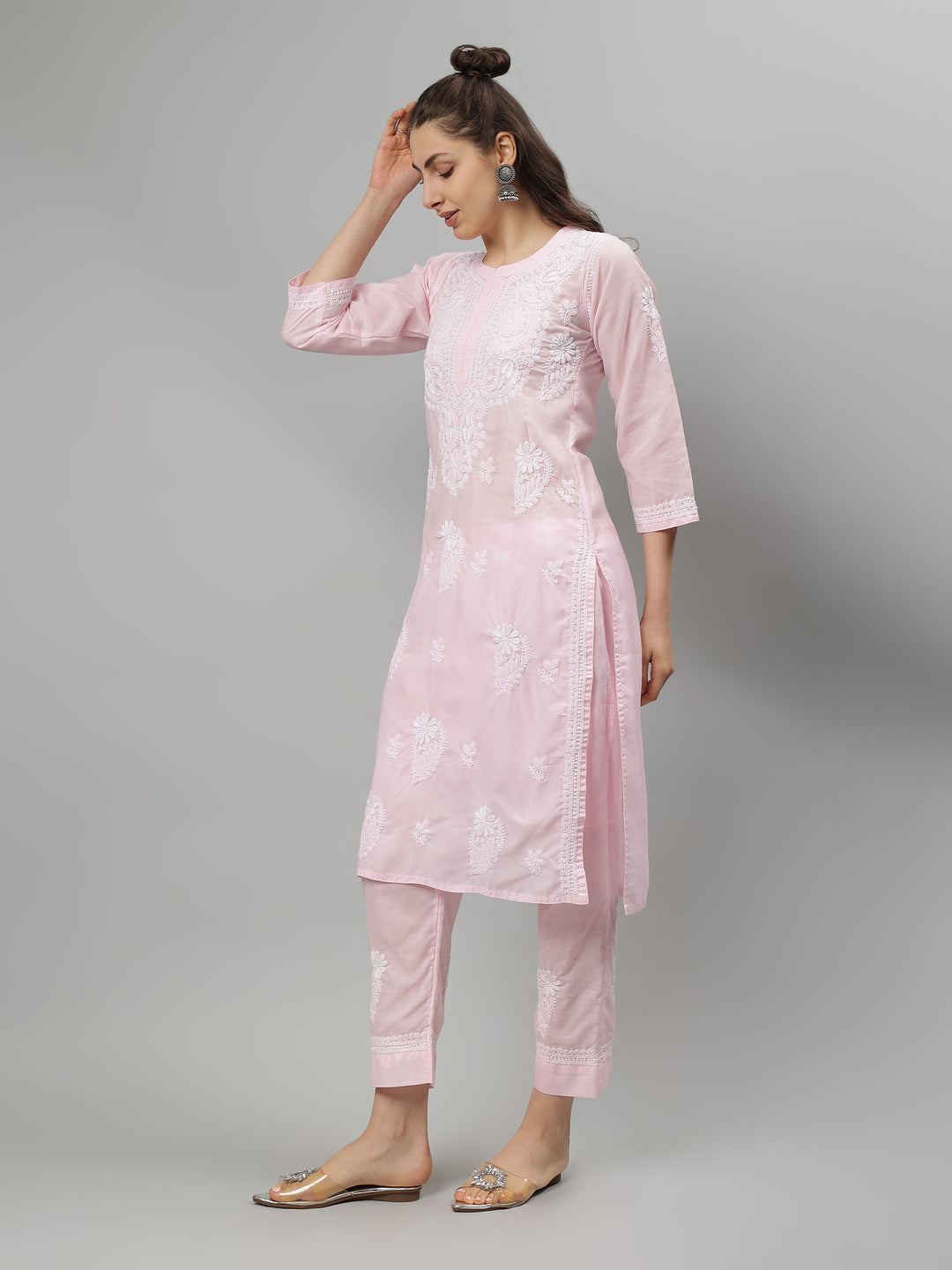 Pink-Terivoil-Cotton-Lucknowi-Chikankari-Kurta-Set
