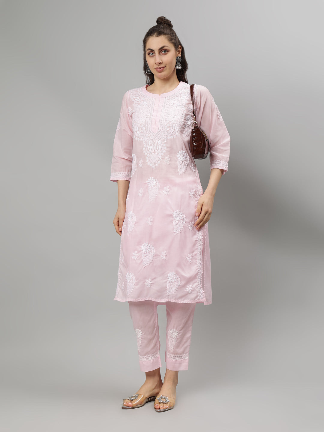 Pink-Terivoil-Cotton-Lucknowi-Chikankari-Kurta-Set