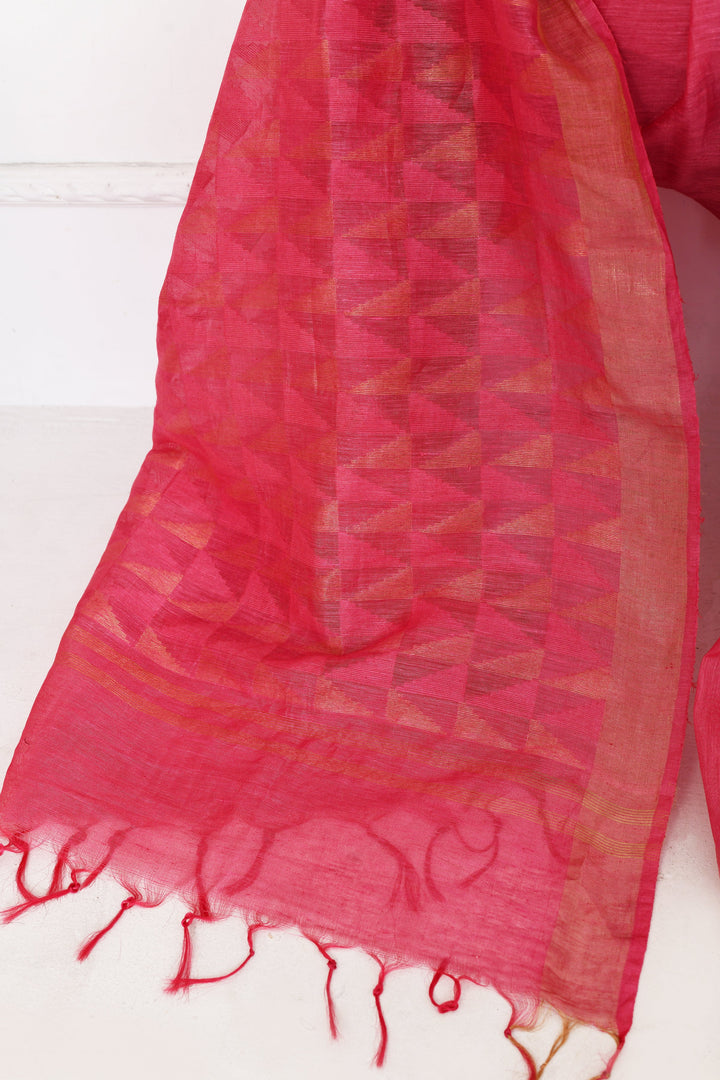 Pink-Tussar-Linen-Handloom-Saree-With-Woven-Zari-Pallu