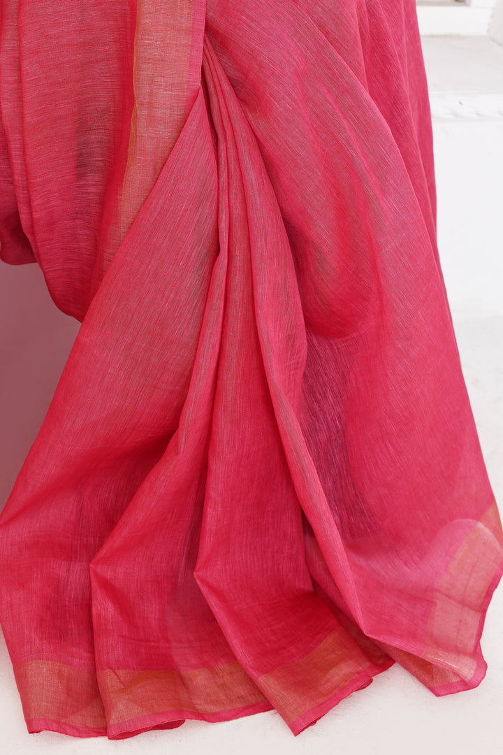 Pink-Tussar-Linen-Handloom-Saree-With-Woven-Zari-Pallu