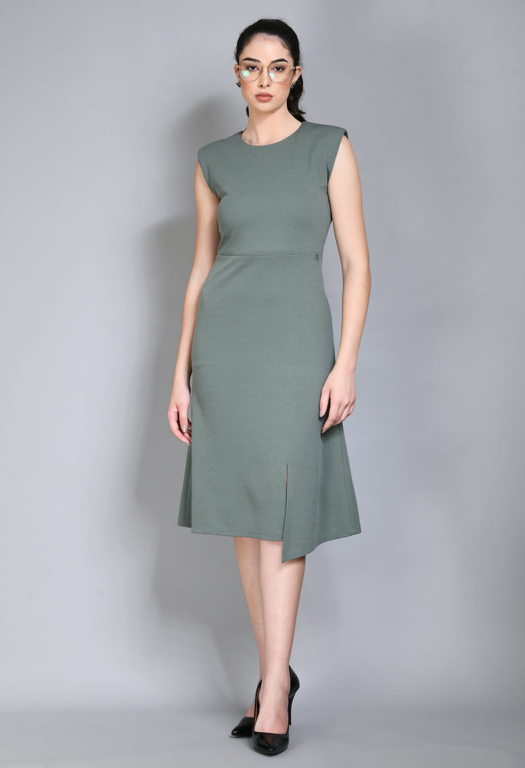 Pista-Green-Cotton-Blend-Finesse-Asymmetrical-A-Line-Dress