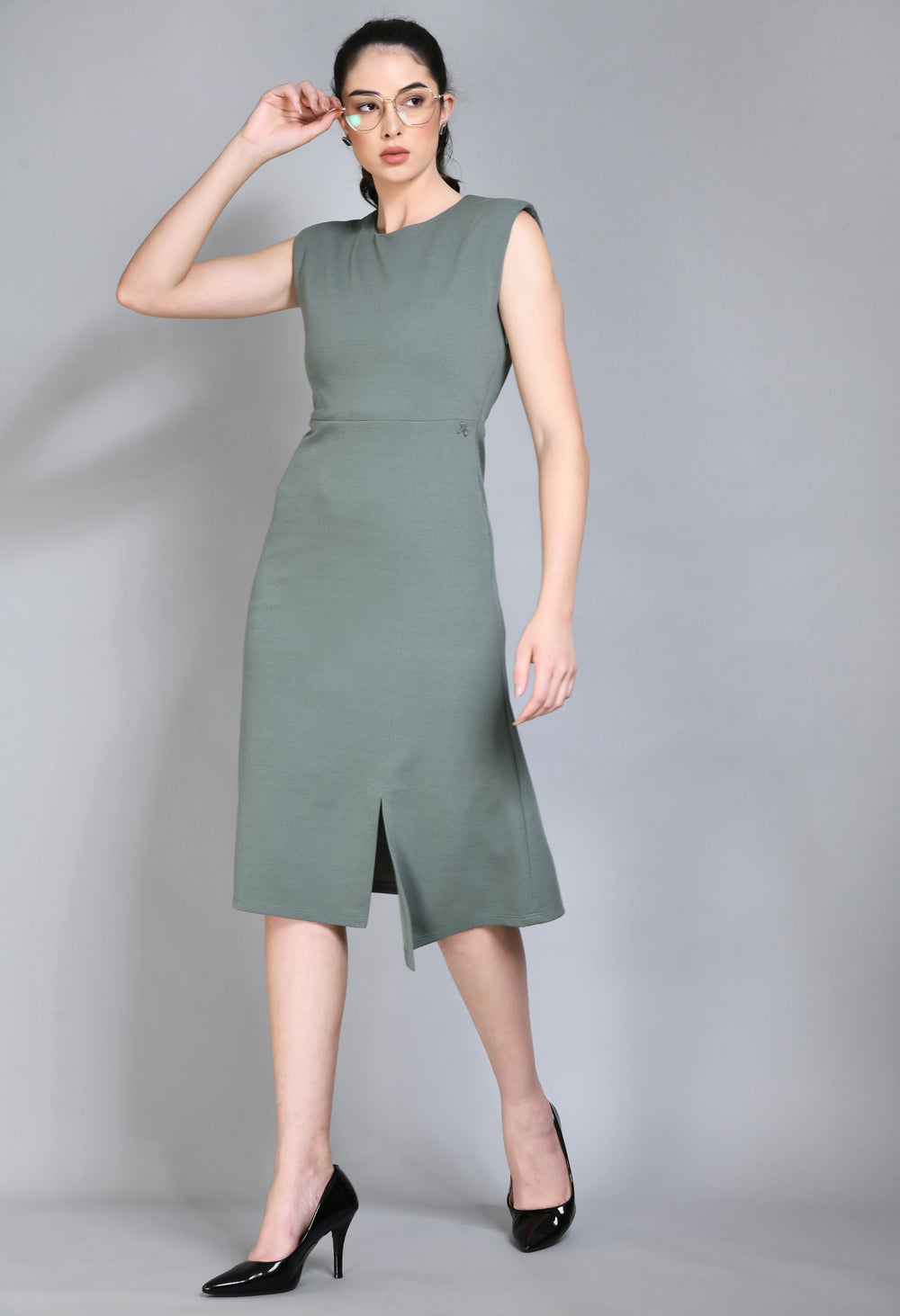 Pista-Green-Cotton-Blend-Finesse-Asymmetrical-A-Line-Dress