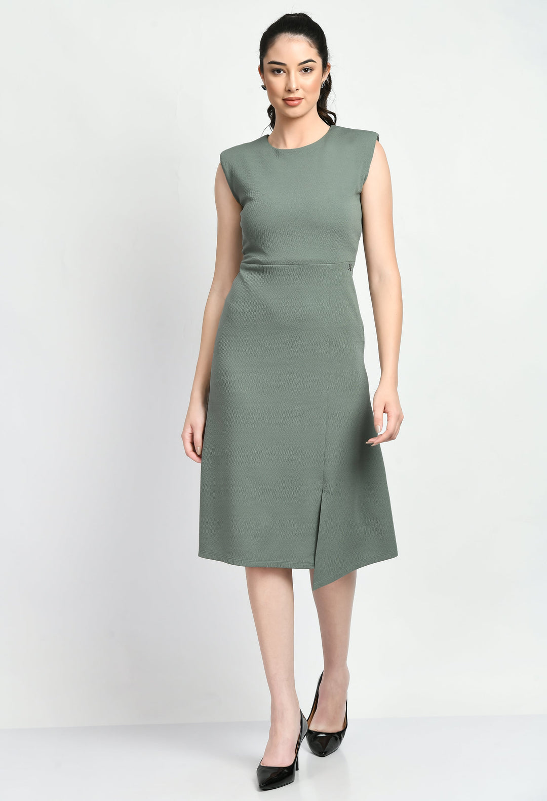 Pista-Green-Cotton-Blend-Finesse-Asymmetrical-A-Line-Dress