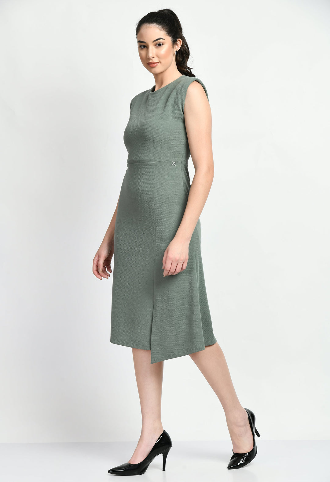 Pista-Green-Cotton-Blend-Finesse-Asymmetrical-A-Line-Dress