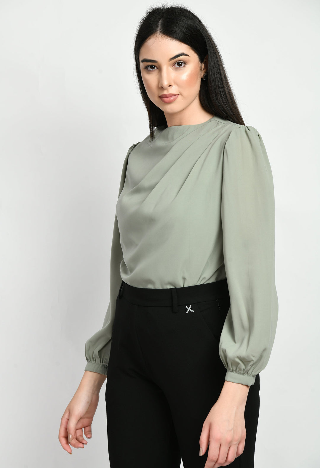 Pista-Green-Cotton-Blend-Genius-Pleat-Detail-Top