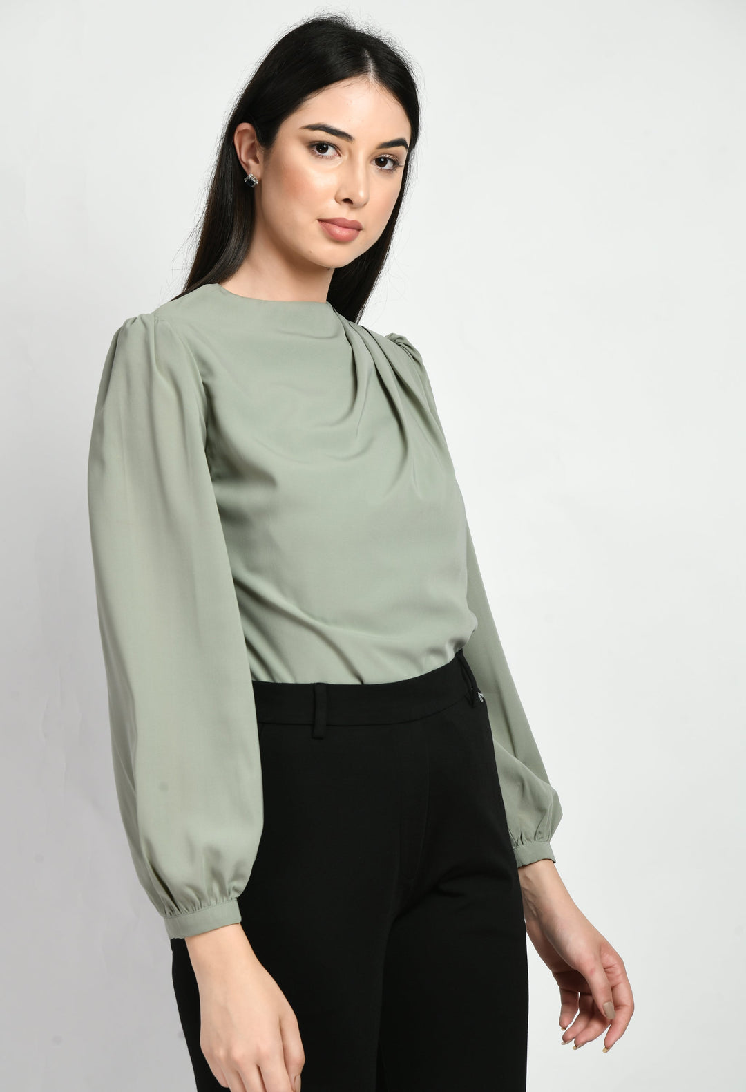 Pista-Green-Cotton-Blend-Genius-Pleat-Detail-Top