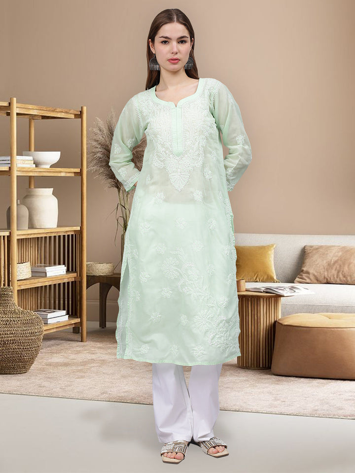 Pista-Green-Cotton-Embroidered-Chikankari-Kurti