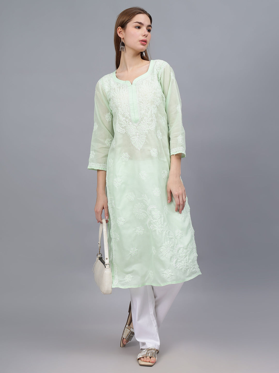 Pista-Green-Cotton-Embroidered-Chikankari-Kurti