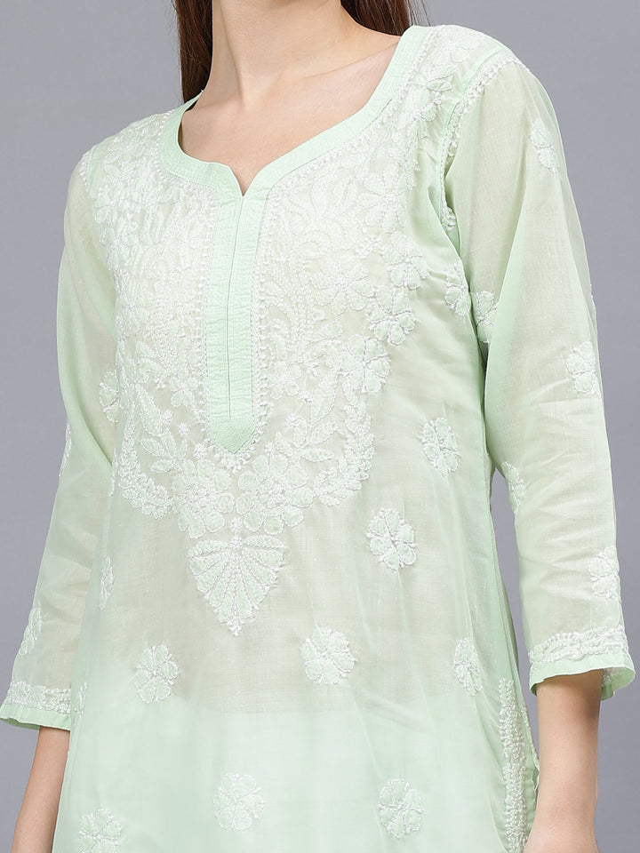 Pista-Green-Cotton-Embroidered-Chikankari-Kurti