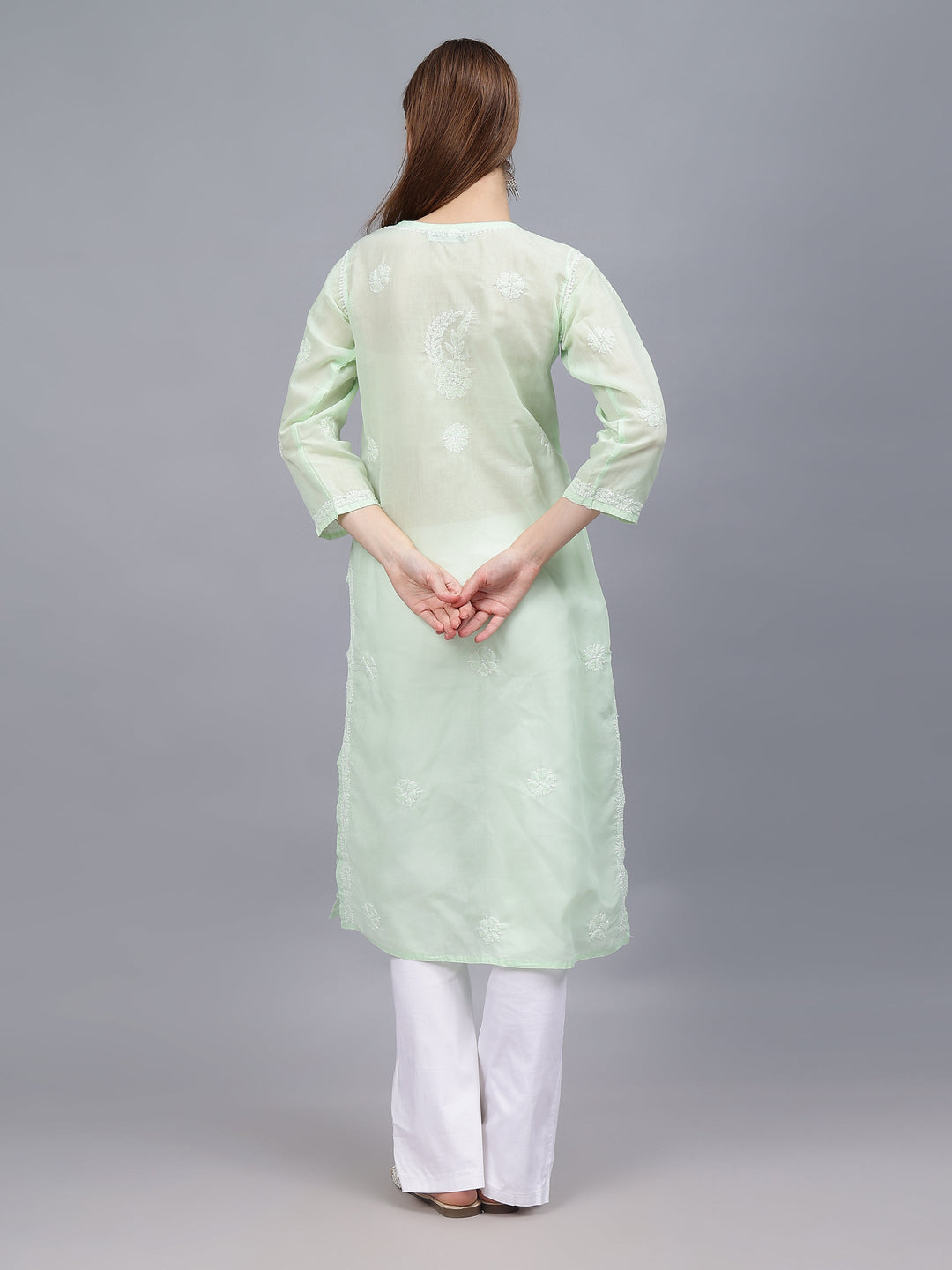 Pista-Green-Cotton-Embroidered-Chikankari-Kurti