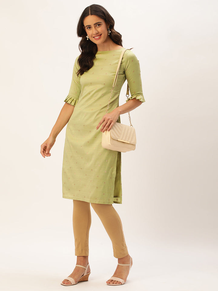 Pista Green Taffeta Straight Kurta with Side Slits