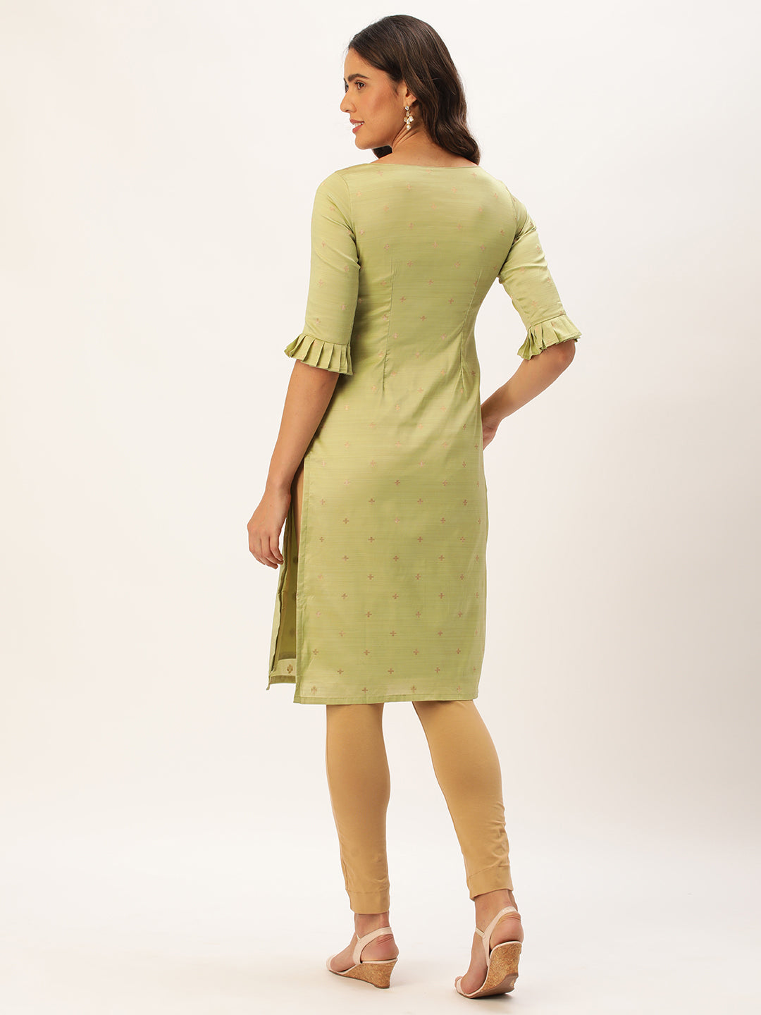 Pista Green Taffeta Straight Kurta with Side Slits