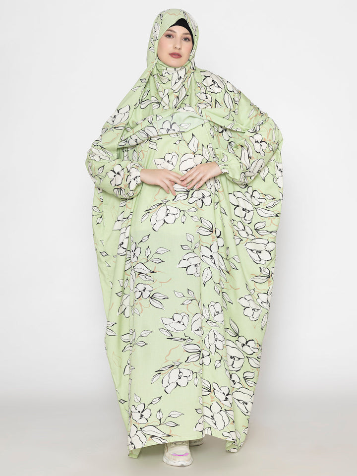 Pista-Green-Viscose-Leaf-Print-Prayer-Gown