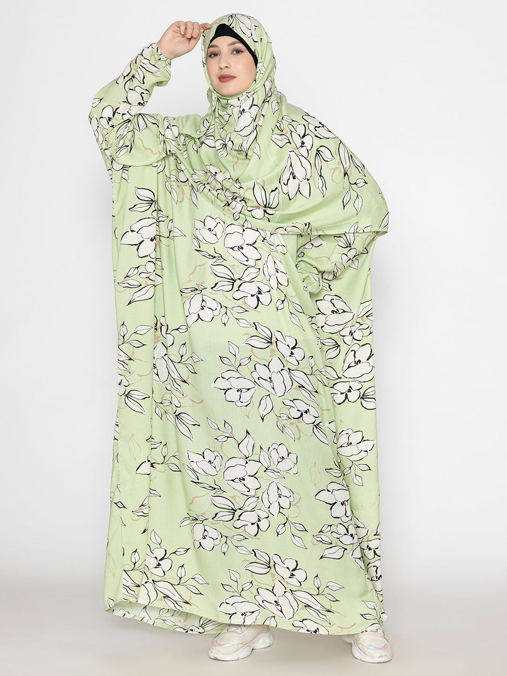 Pista-Green-Viscose-Leaf-Print-Prayer-Gown