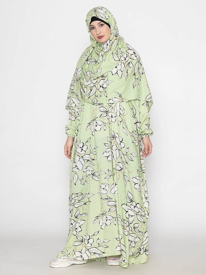 Pista-Green-Viscose-Leaf-Print-Prayer-Gown