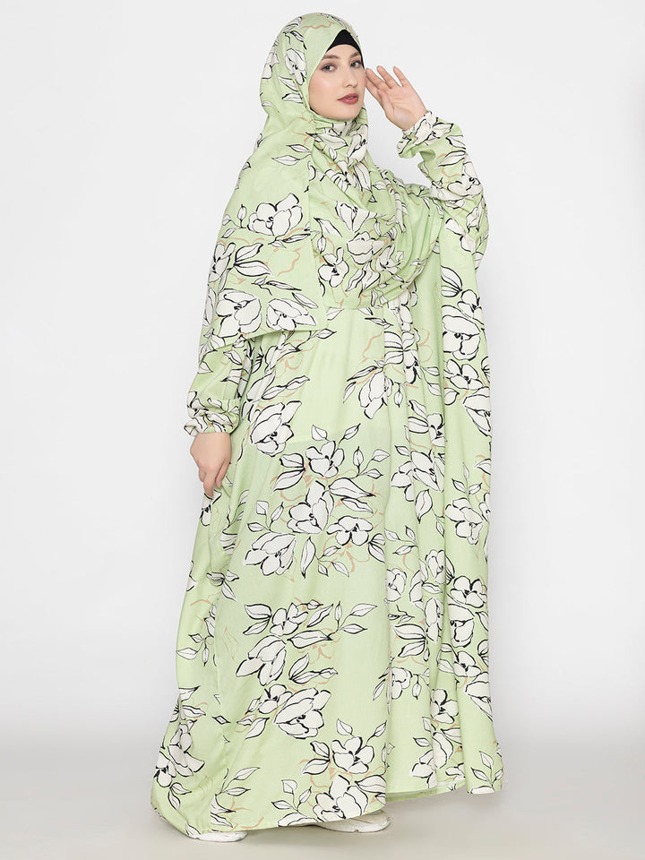 Pista-Green-Viscose-Leaf-Print-Prayer-Gown