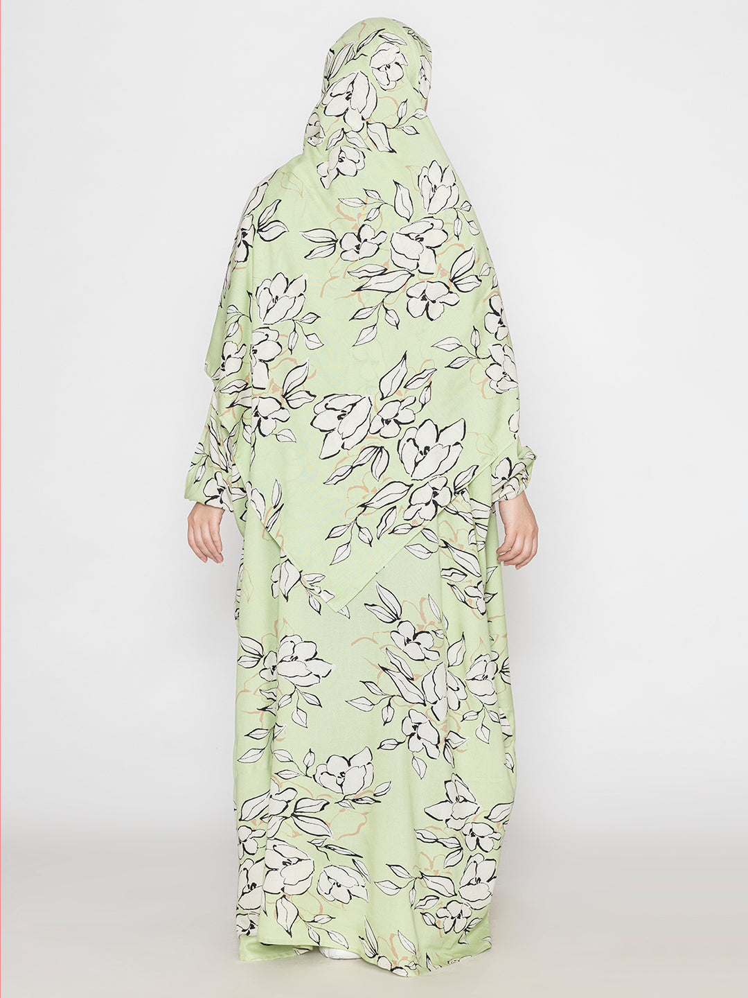 Pista-Green-Viscose-Leaf-Print-Prayer-Gown