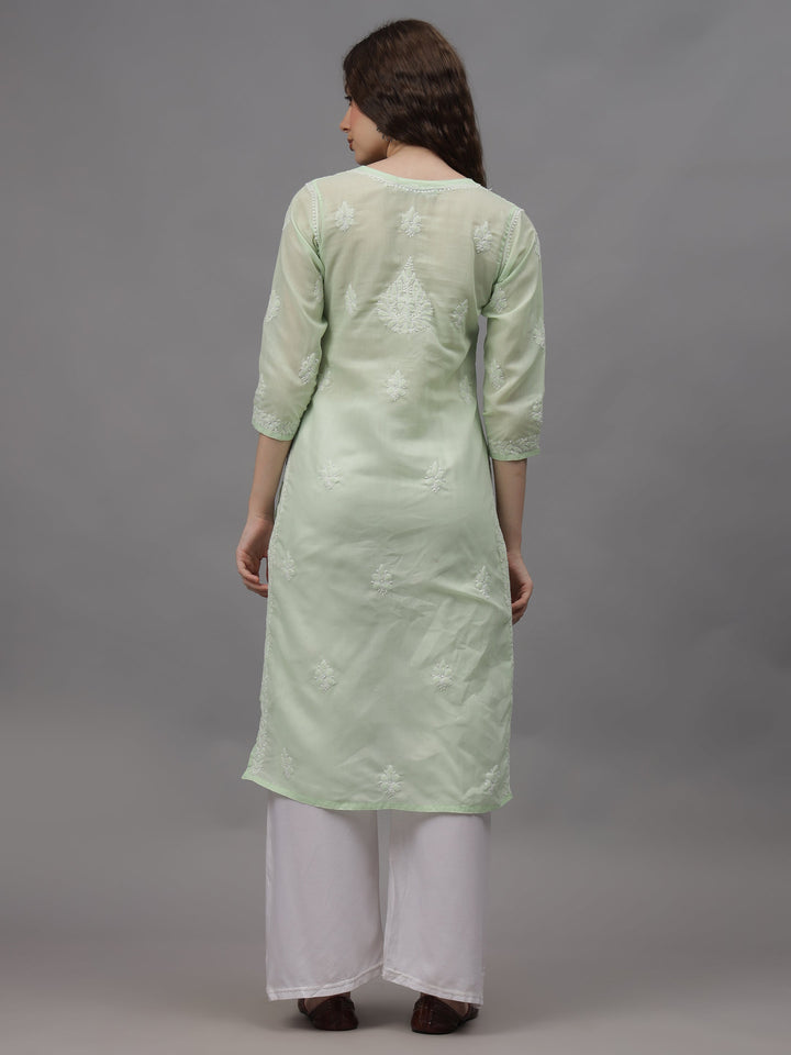 Pista-Green-&-White-Cotton-Embroidered-Chikankari-Kurta