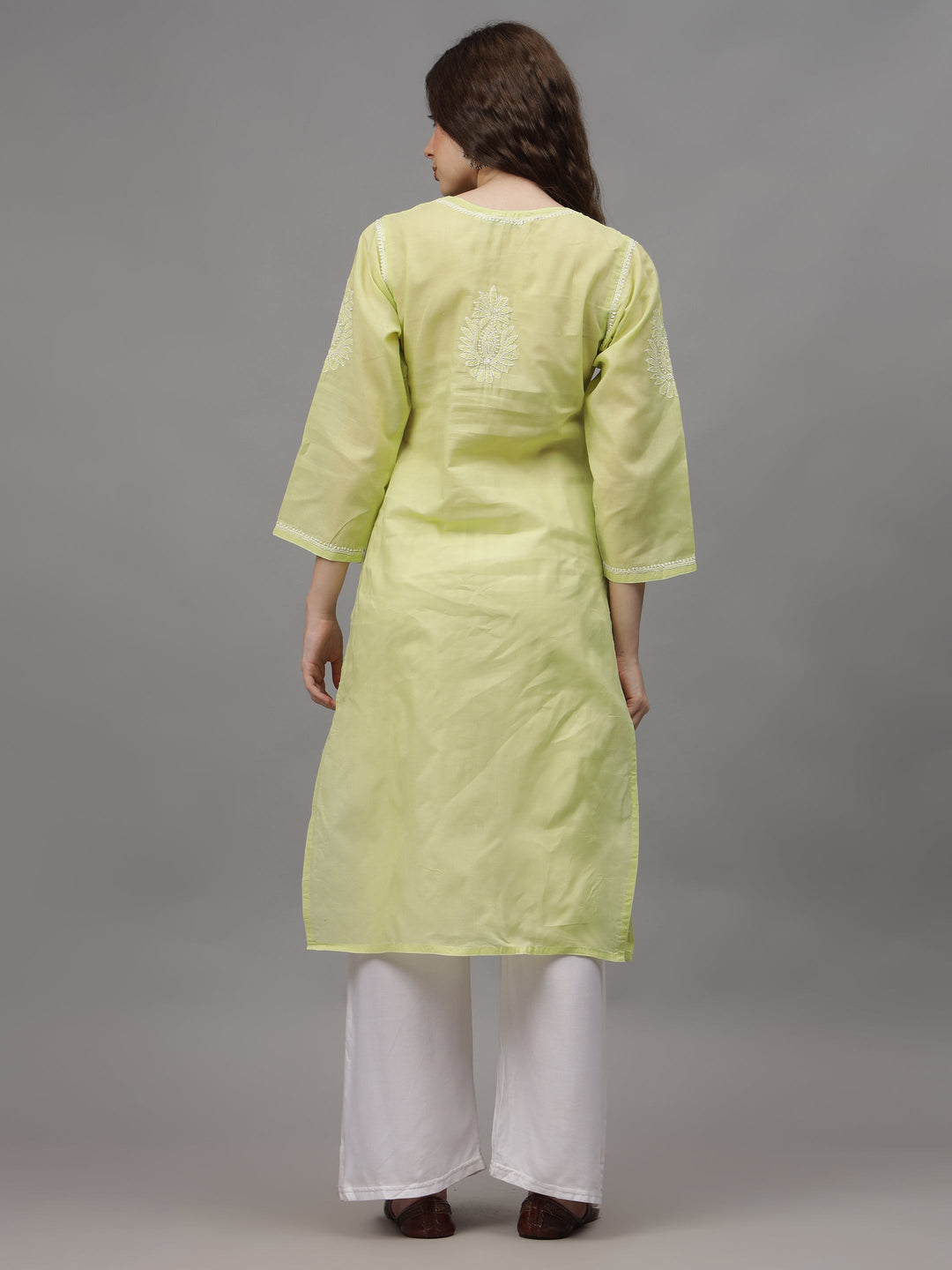 Pista-Green-&-White-Cotton-Embroidered-Chikankari-Kurti