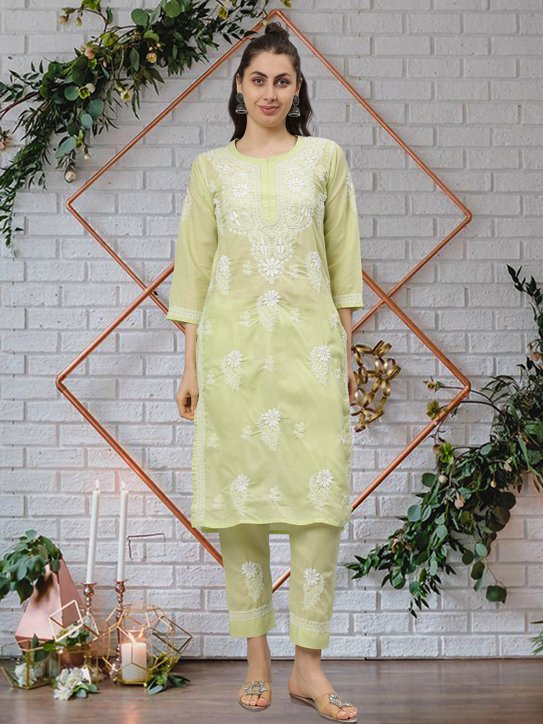 Pista-Green-Terivoil-Cotton-Lucknowi-Chikankari-Kurta-set