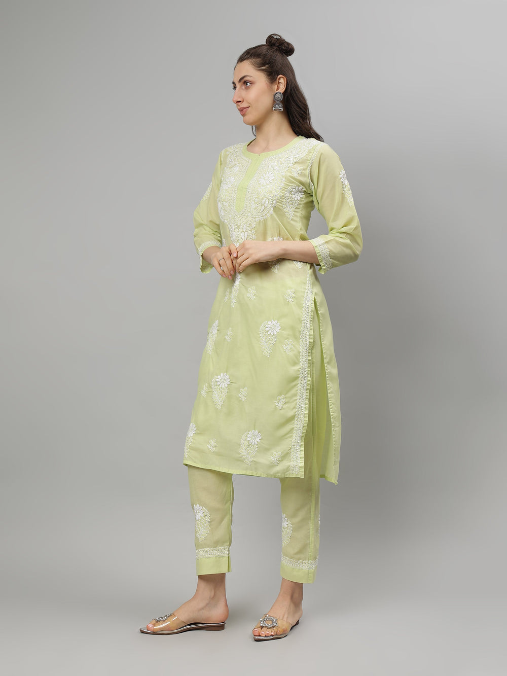 Pista-Green-Terivoil-Cotton-Lucknowi-Chikankari-Kurta-set