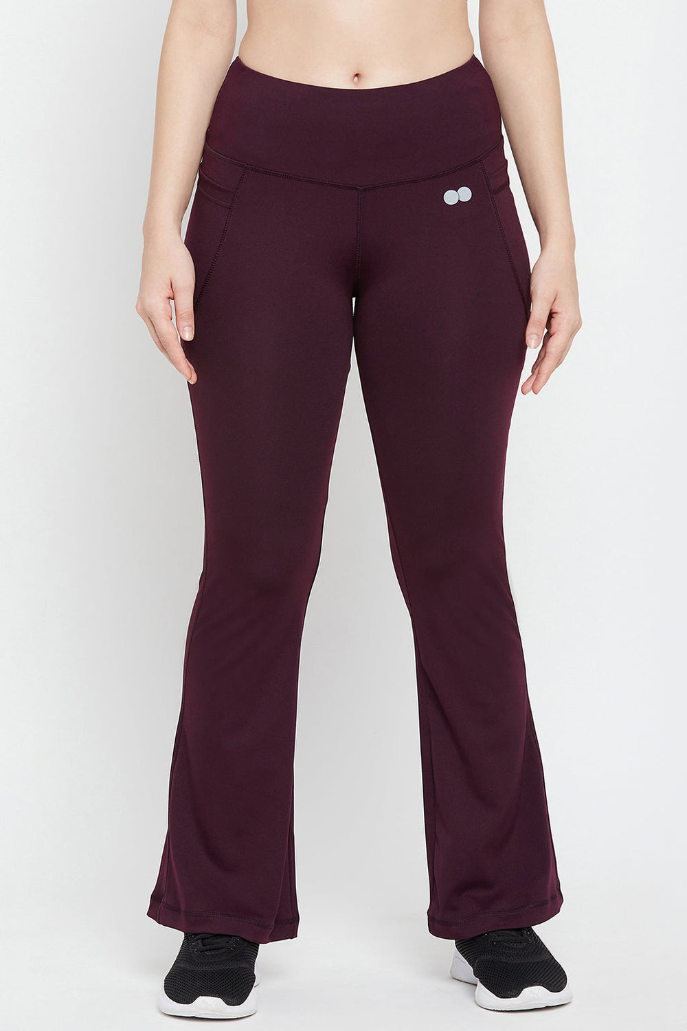 Plum-Colour-Poly-Spandex-Flared-Yoga-Pant-With-Side-Pockets