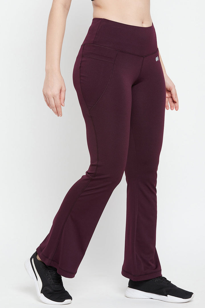 Plum-Colour-Poly-Spandex-Flared-Yoga-Pant-With-Side-Pockets