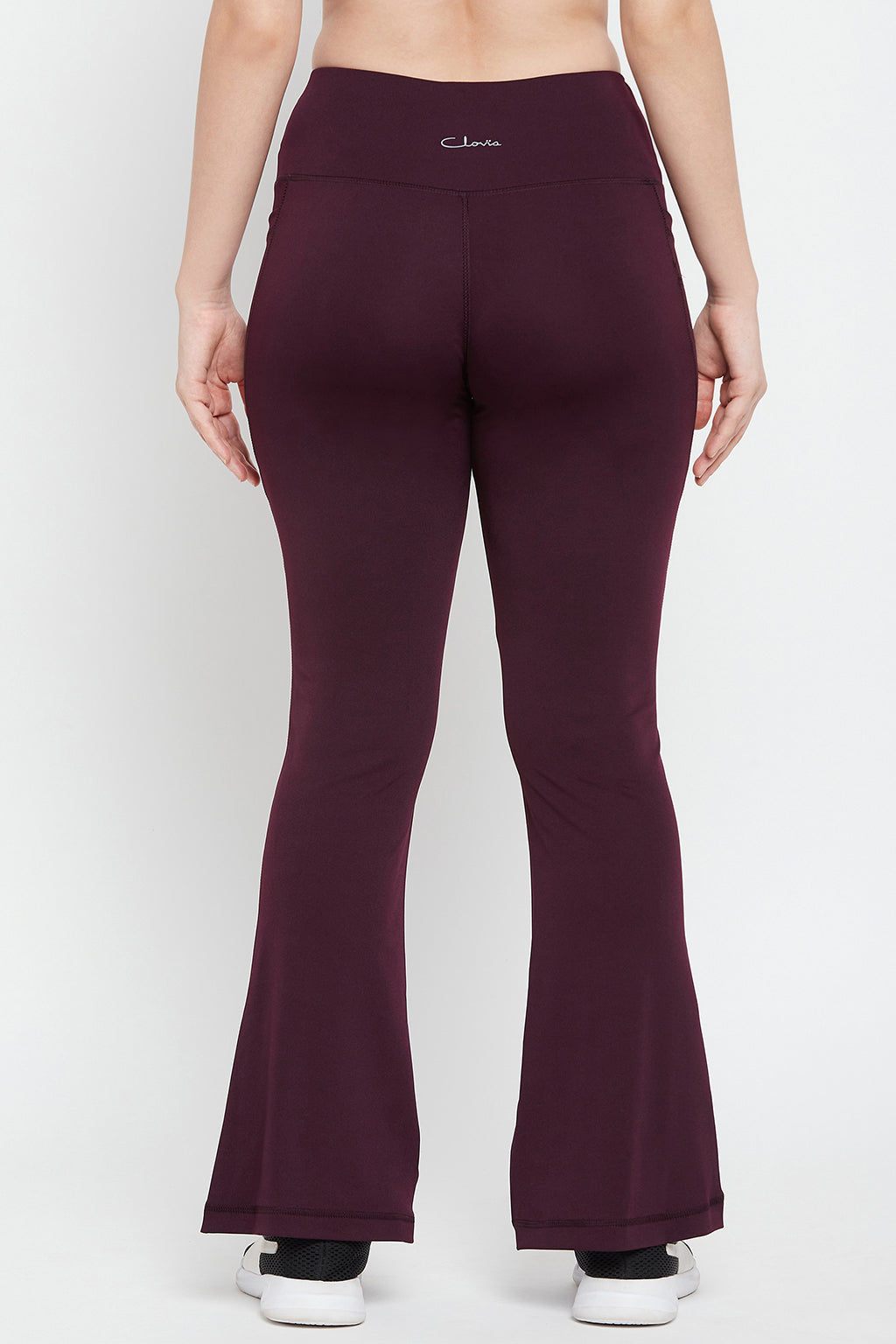 Plum-Colour-Poly-Spandex-Flared-Yoga-Pant-With-Side-Pockets