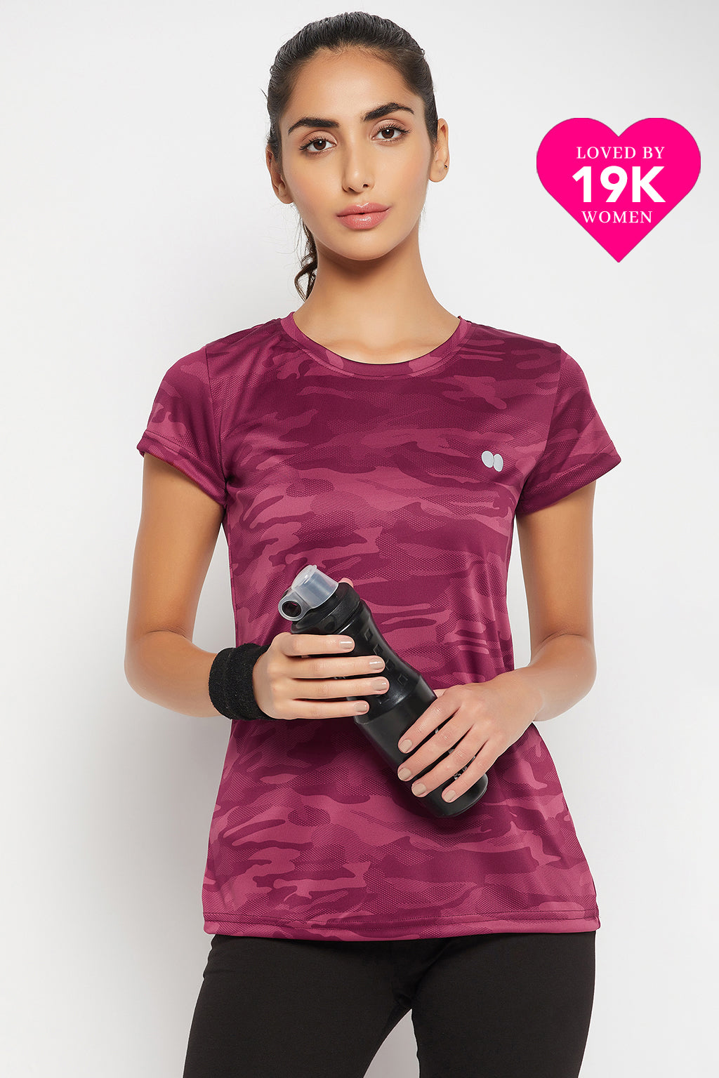 Plum-Colour-Polyester-&-Spandex-Camouflage-Print-T-Shirt