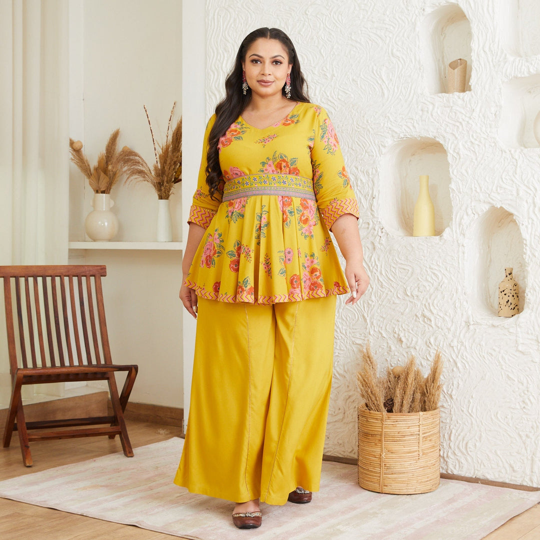 Mustard Rayon Plus Size Inaayat Tassel details Sharara Set