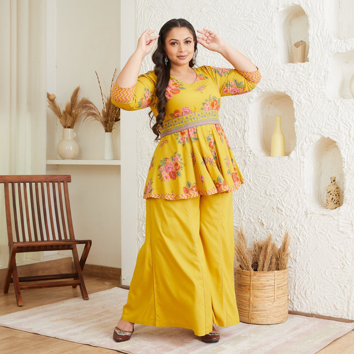 Mustard Rayon Plus Size Inaayat Tassel details Sharara Set