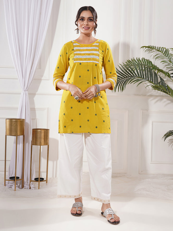 Pravira Yellow Cotton Short Kurta Only