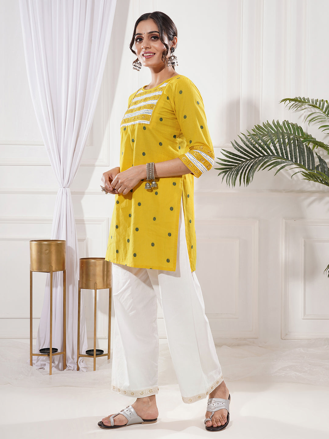 Pravira Yellow Cotton Short Kurta Only