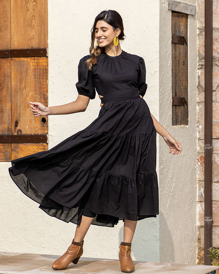 Black-Cotton-Midi-Dress