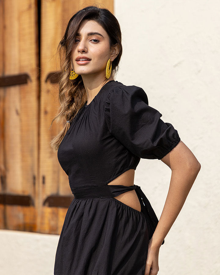 Black-Cotton-Midi-Dress